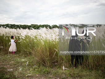 People Visit A Kans Grass Flower Field On The Afternoon Of The Weekend, At The Sarighat Area In Dhaka, Bangladesh, On Friday, September 13,...