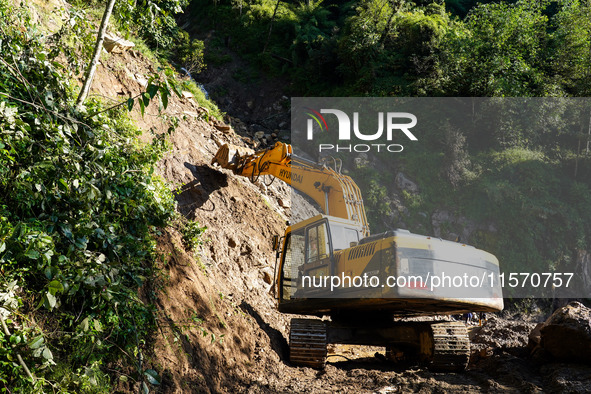 Landslides occur due to heavy rainfall in Taplejung, Nepal, on September 08, 2024 