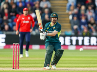 Travis Head of Australia hits the ball to the boundary for 4 during the Second Vitality T20 International match between England and Australi...