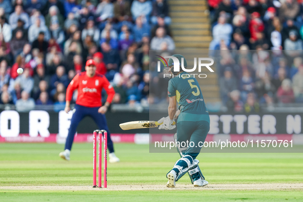 Matthew Short of Australia is in action during the Second Vitality T20 International match between England and Australia in Cardiff, Wales,...