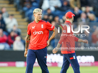 #92, Brydon Carse of England prepares to bowl during the Second Vitality T20 International match between England and Australia at Sofia Gard...