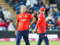 #92, Brydon Carse of England prepares to bowl during the Second Vitality T20 International match between England and Australia at Sofia Gard...