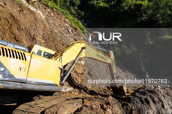 Landslides occur due to heavy rainfall in Taplejung, Nepal, on September 08, 2024 