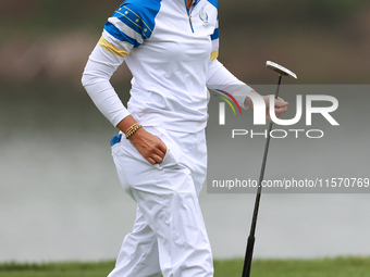 GAINESVILLE, VIRGINIA - SEPTEMBER 13: Albane Valenzuela of Team Europe walks off of the 9th green after putting during Day One of the Solhei...