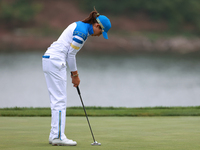 GAINESVILLE, VIRGINIA - SEPTEMBER 13:  Albane Valenzuela of Team Europe putts on the 9th green during Day One of the Solheim Cup at Robert T...