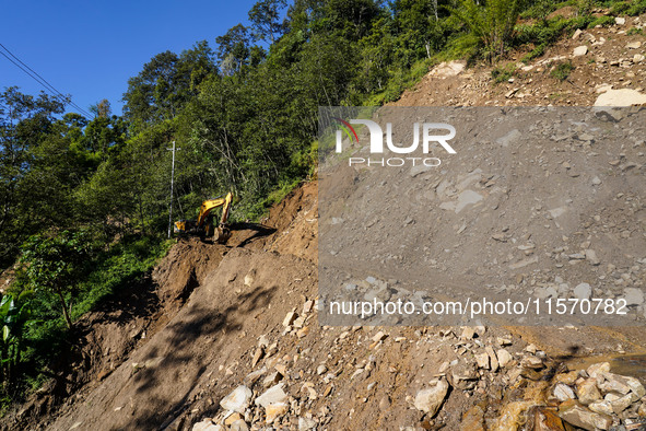 Landslides occur due to heavy rainfall in Taplejung, Nepal, on September 08, 2024 