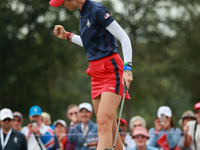 GAINESVILLE, VIRGINIA - SEPTEMBER 13: Nelly Korda of the United States reacts to her putt on the third green during Fourball Matches on Day...