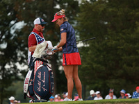 GAINESVILLE, VIRGINIA - SEPTEMBER 13: Lexi Thompson of the United States hits out of the third sand trap of three different traps she hit fr...