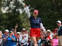 GAINESVILLE, VIRGINIA - SEPTEMBER 13: Rose Zhang of the United States reacts to her putt on the third green during Fourball Matches on Day O...