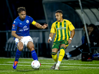 FC Den Bosch player Victor van den Bogaert and ADO Den Haag player Steven van der Sloot during the match between Den Bosch and ADO at De Vli...