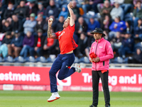 #92, Brydon Carse of England bowls during the Second Vitality T20 International match between England and Australia at Sofia Gardens in Card...