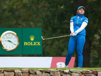 GAINESVILLE, VIRGINIA - SEPTEMBER 13: Emily Kristine Pedersen of Team Europe follows her shot from the 9th tee during Day One of the Solheim...