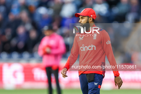 Adil Rashid of England during the Second Vitality T20 International match between England and Australia at Sofia Gardens in Cardiff, Wales,...