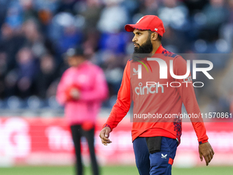 Adil Rashid of England during the Second Vitality T20 International match between England and Australia at Sofia Gardens in Cardiff, Wales,...