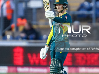 #23, Jake Fraser-McGurk of Australia celebrates his half-century during the Second Vitality T20 International match between England and Aust...