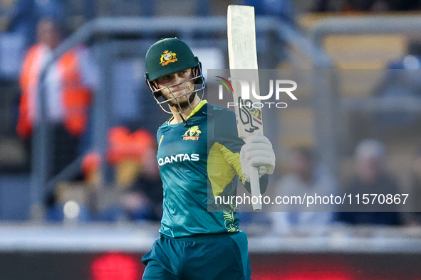 #23, Jake Fraser-McGurk of Australia celebrates his half-century during the Second Vitality T20 International match between England and Aust...