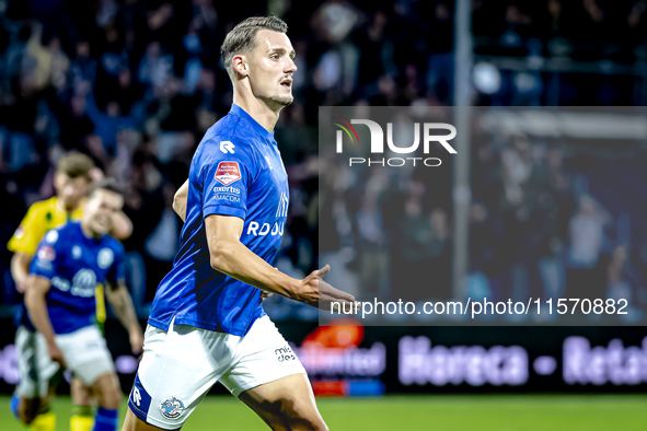 FC Den Bosch player Torles Knoll scores the 1-0 and celebrates the goal during the match between Den Bosch and ADO at De Vliert for the Keuk...