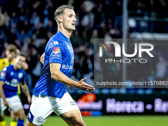 FC Den Bosch player Torles Knoll scores the 1-0 and celebrates the goal during the match between Den Bosch and ADO at De Vliert for the Keuk...