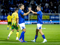 FC Den Bosch player Torles Knoll scores the 1-0 and celebrates the goal during the match between Den Bosch and ADO at De Vliert for the Keuk...