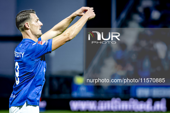 FC Den Bosch player Torles Knoll scores the 1-0 and celebrates the goal during the match between Den Bosch and ADO at De Vliert for the Keuk...