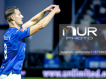 FC Den Bosch player Torles Knoll scores the 1-0 and celebrates the goal during the match between Den Bosch and ADO at De Vliert for the Keuk...