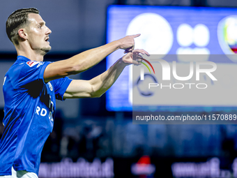 FC Den Bosch player Torles Knoll scores the 1-0 and celebrates the goal during the match between Den Bosch and ADO at De Vliert for the Keuk...