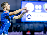 FC Den Bosch player Torles Knoll scores the 1-0 and celebrates the goal during the match between Den Bosch and ADO at De Vliert for the Keuk...