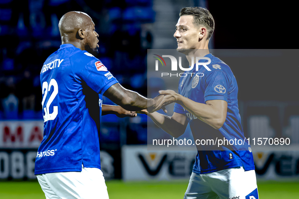 FC Den Bosch player Torles Knoll scores the 1-0 and celebrates the goal during the match between Den Bosch and ADO at De Vliert for the Keuk...