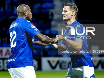 FC Den Bosch player Torles Knoll scores the 1-0 and celebrates the goal during the match between Den Bosch and ADO at De Vliert for the Keuk...