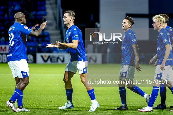 FC Den Bosch player Torles Knoll scores the 1-0 and celebrates the goal during the match between Den Bosch and ADO at De Vliert for the Keuk...