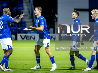 FC Den Bosch player Torles Knoll scores the 1-0 and celebrates the goal during the match between Den Bosch and ADO at De Vliert for the Keuk...