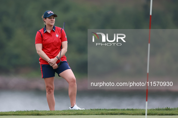 GAINESVILLE, VIRGINIA - SEPTEMBER 13: Ally Ewing of the United States looks over the 9th green during Day One of the Solheim Cup at Robert T...