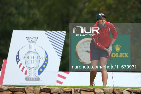 GAINESVILLE, VIRGINIA - SEPTEMBER 13: Ally Ewing of the United States looks from the 9th tee during Day One of the Solheim Cup at Robert Tre...