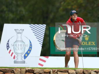 GAINESVILLE, VIRGINIA - SEPTEMBER 13: Ally Ewing of the United States looks from the 9th tee during Day One of the Solheim Cup at Robert Tre...