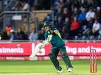 Josh Inglis of Australia hits the ball to the boundary for 4 during the Second Vitality T20 International match between England and Australi...