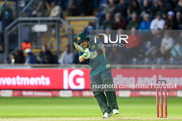 Josh Inglis of Australia hits the ball to the boundary for 4 during the Second Vitality T20 International match between England and Australi...