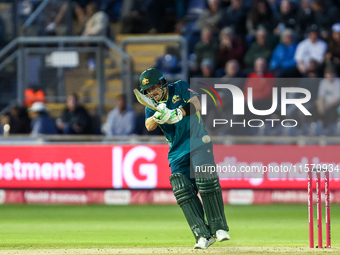 Josh Inglis of Australia hits the ball to the boundary for 4 during the Second Vitality T20 International match between England and Australi...