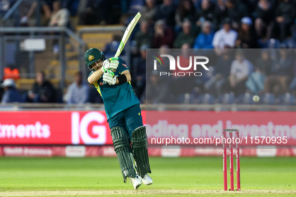 Josh Inglis of Australia hits the ball to the boundary for 4 during the Second Vitality T20 International match between England and Australi...