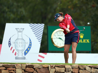 GAINESVILLE, VIRGINIA - SEPTEMBER 13: Ally Ewing of the United States hits from the 9th tee during Day One of the Solheim Cup at Robert Tren...