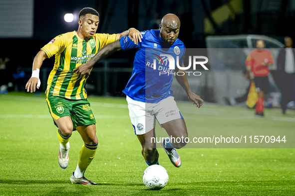 ADO Den Haag player Steven van der Sloot and FC Den Bosch player Danzell Gravenberch during the match Den Bosch vs. ADO at De Vliert for the...