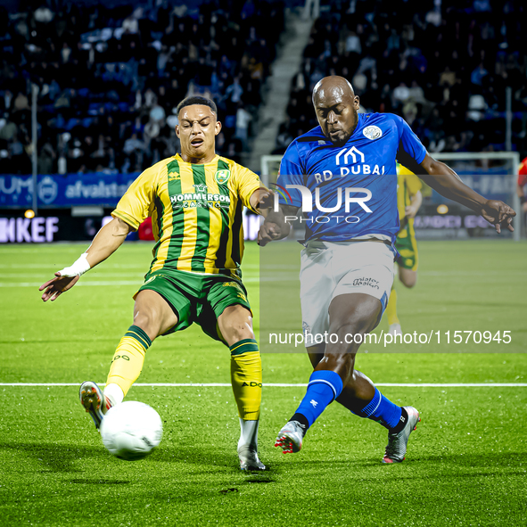 ADO Den Haag player Steven van der Sloot and FC Den Bosch player Danzell Gravenberch during the match Den Bosch vs. ADO at De Vliert for the...