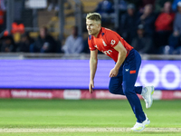 Sam Curran of England bowls during the Second Vitality T20 International match between England and Australia at Sofia Gardens in Cardiff, Wa...