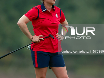 GAINESVILLE, VIRGINIA - SEPTEMBER 13: Ally Ewing of the United States waits on the 9th green during Day One of the Solheim Cup at Robert Tre...