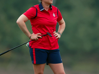 GAINESVILLE, VIRGINIA - SEPTEMBER 13: Ally Ewing of the United States waits on the 9th green during Day One of the Solheim Cup at Robert Tre...