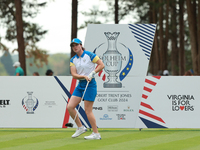 GAINESVILLE, VIRGINIA - SEPTEMBER 13: Leona Maguire of Team Europe plays her tee shot on the second hole during Fourball Matches on Day One...