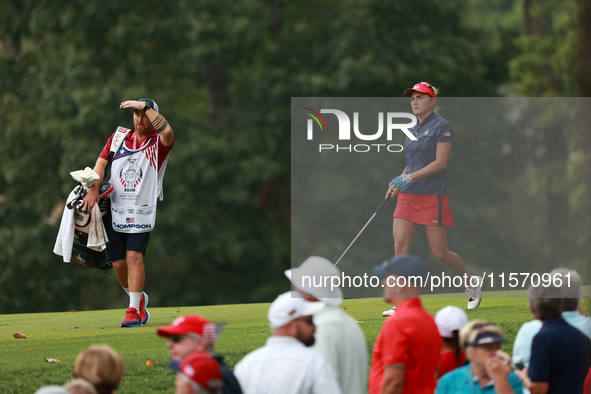 GAINESVILLE, VIRGINIA - SEPTEMBER 13: Lexi Thompson of the United States walks on the first hole during Fourball Matches on Day One of the S...