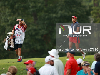 GAINESVILLE, VIRGINIA - SEPTEMBER 13: Lexi Thompson of the United States walks on the first hole during Fourball Matches on Day One of the S...