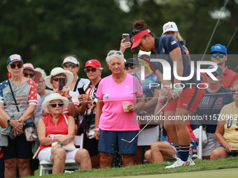 GAINESVILLE, VIRGINIA - SEPTEMBER 13: Megan Khang of the United States chips into the third green during Fourball Matches on Day One of the...