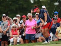 GAINESVILLE, VIRGINIA - SEPTEMBER 13: Megan Khang of the United States chips into the third green during Fourball Matches on Day One of the...