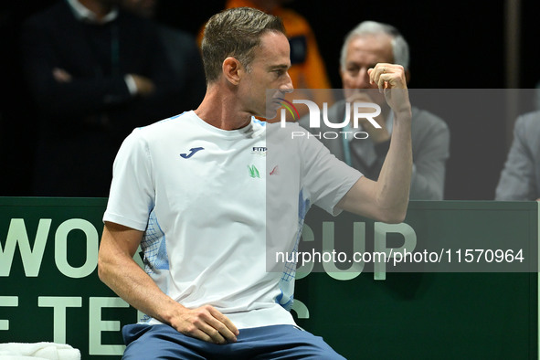 Italian Captain Filippo Volandri (ITA) during the 2024 Davis Cup Finals Group Stage Bologna match between Italy and Belgium at Unipol Arena...